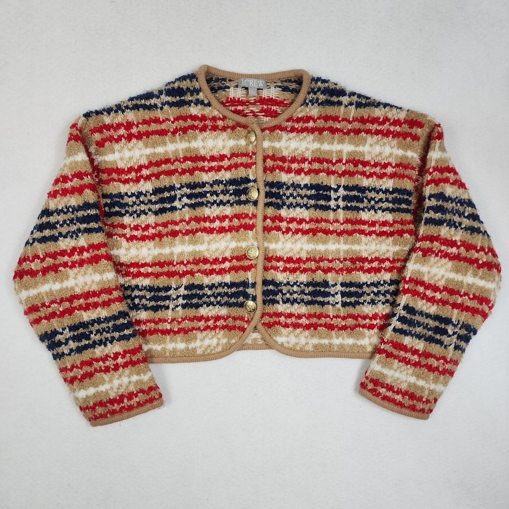 J.Crew Sweater Lady Jacket Womens Medium Multicolor Textured Plaid Button Front